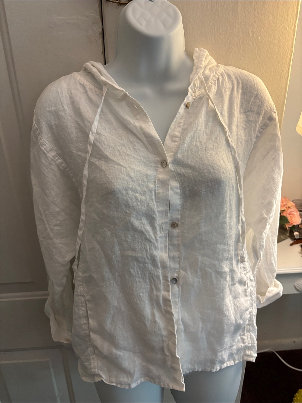 Magaschoni White Button-Front Hooded Linen Shirt